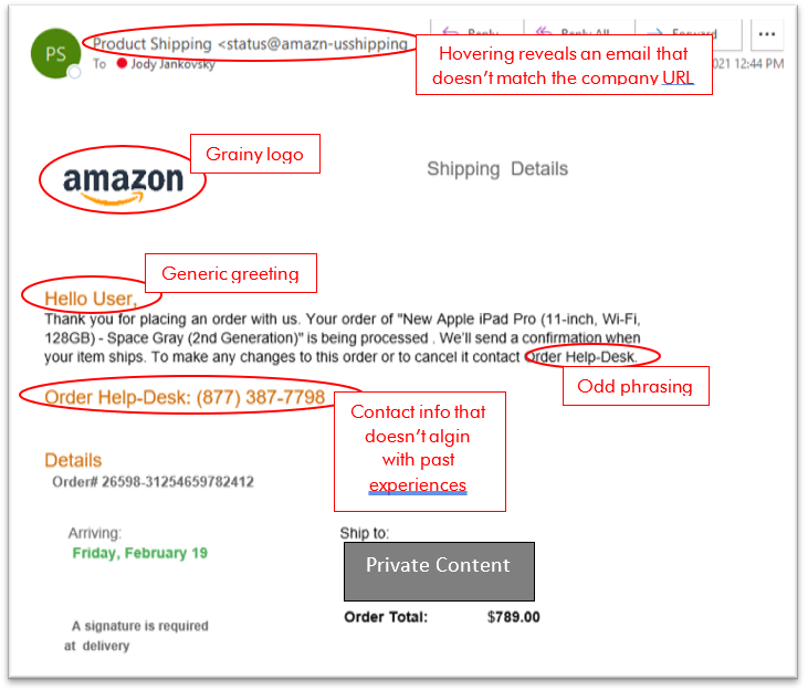 how to spot a suspicious email - Amazon scam example 